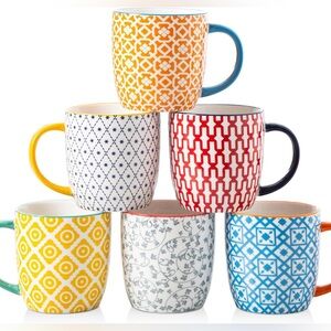 Set of 6 10 oz Mugs Multicolor Coffee,Latte, Tea Boxed